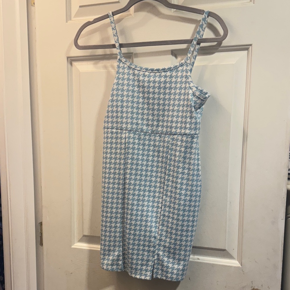 btween Blue and White Houndstooth Kids Dress